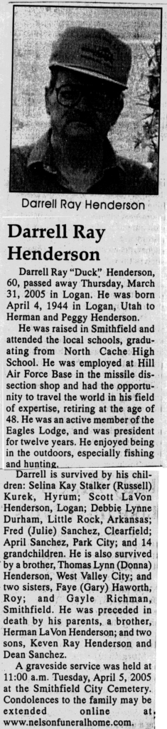 Darrell Ray (Duck) Henderson obit