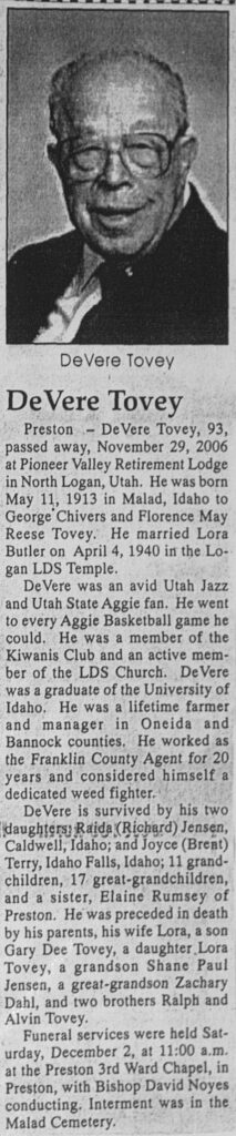 DeVere Tovey obit