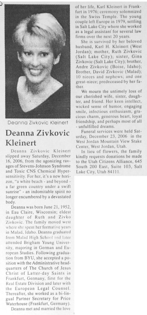 Deanna Zivkovic Kleinert obit