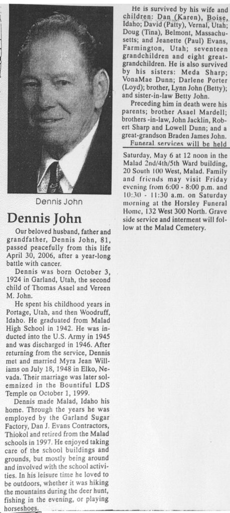 Dennis John obit
