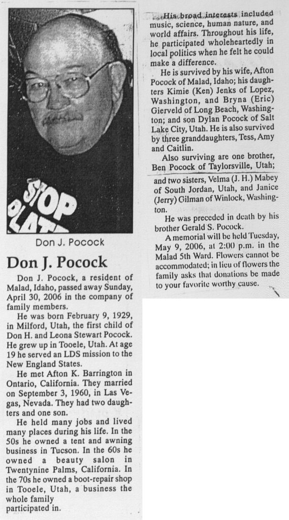 Don J Pocock obit