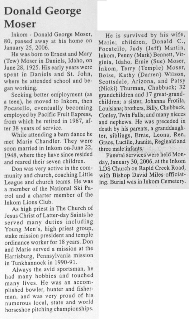 Donald George Moser obit