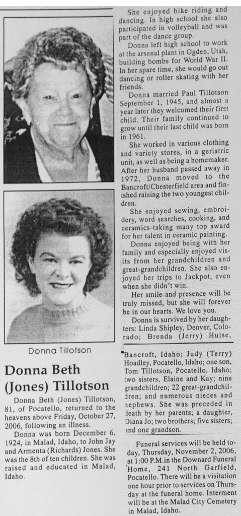 Donna Beth Jones Tillotson obit