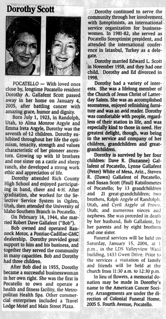 Dorothy A Gallafent Scott obit