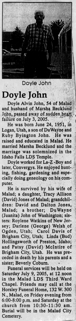 Doyle Alvin John obit
