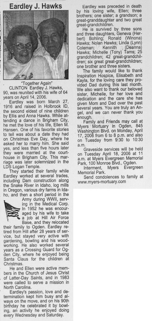 Eardley J Hawks obit