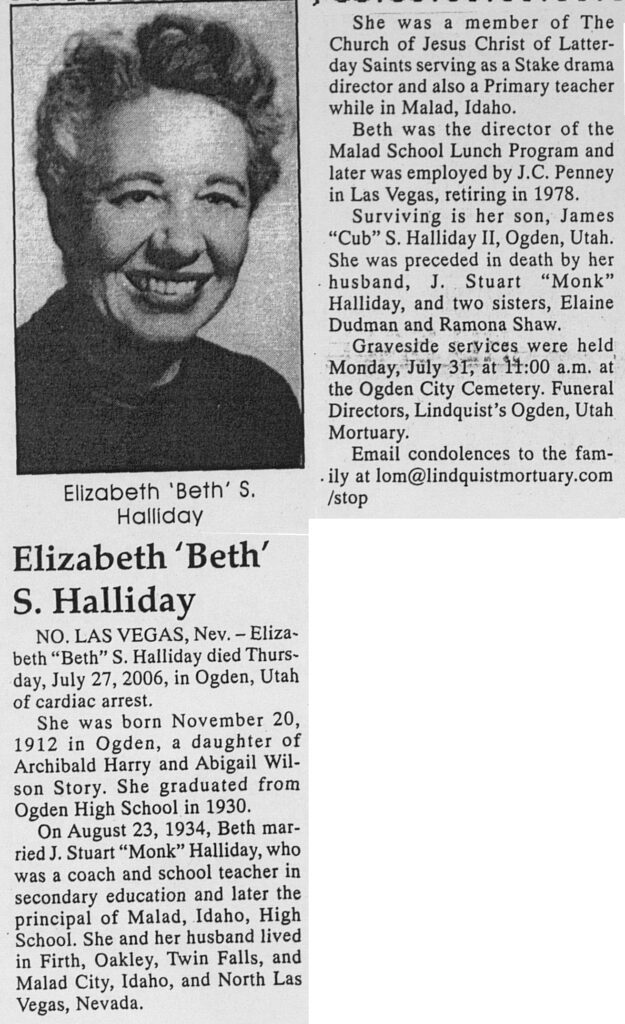 Elizabeth (Beth) S Halliday obit