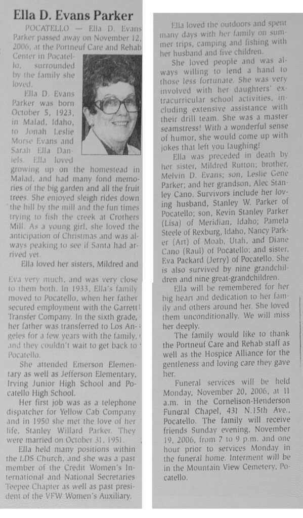 Ella D Evans Parker obit