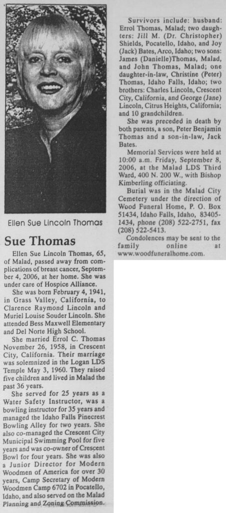 Ellen Sue Lincoln Thomas obit