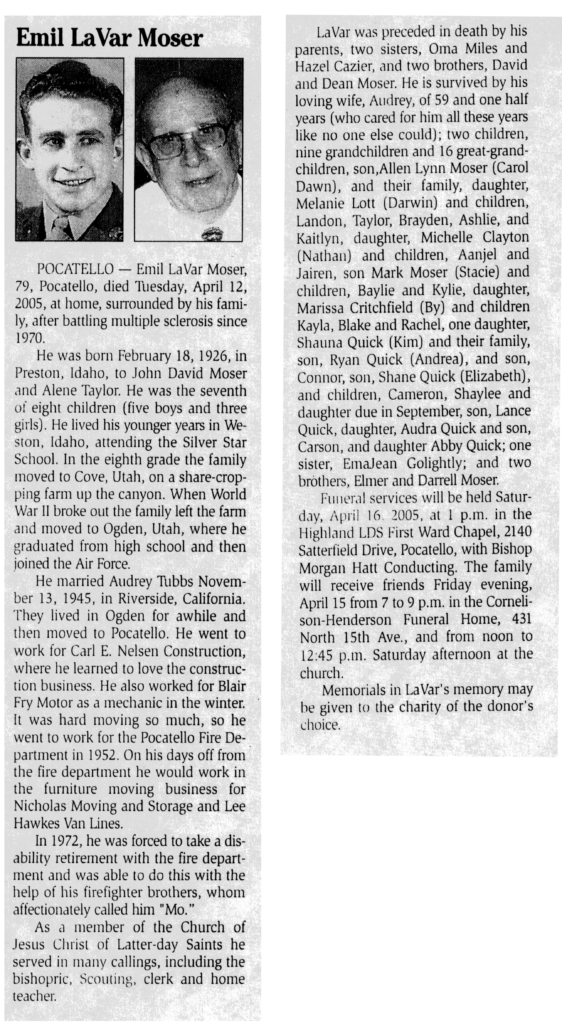 Emil LaVar Moser obit