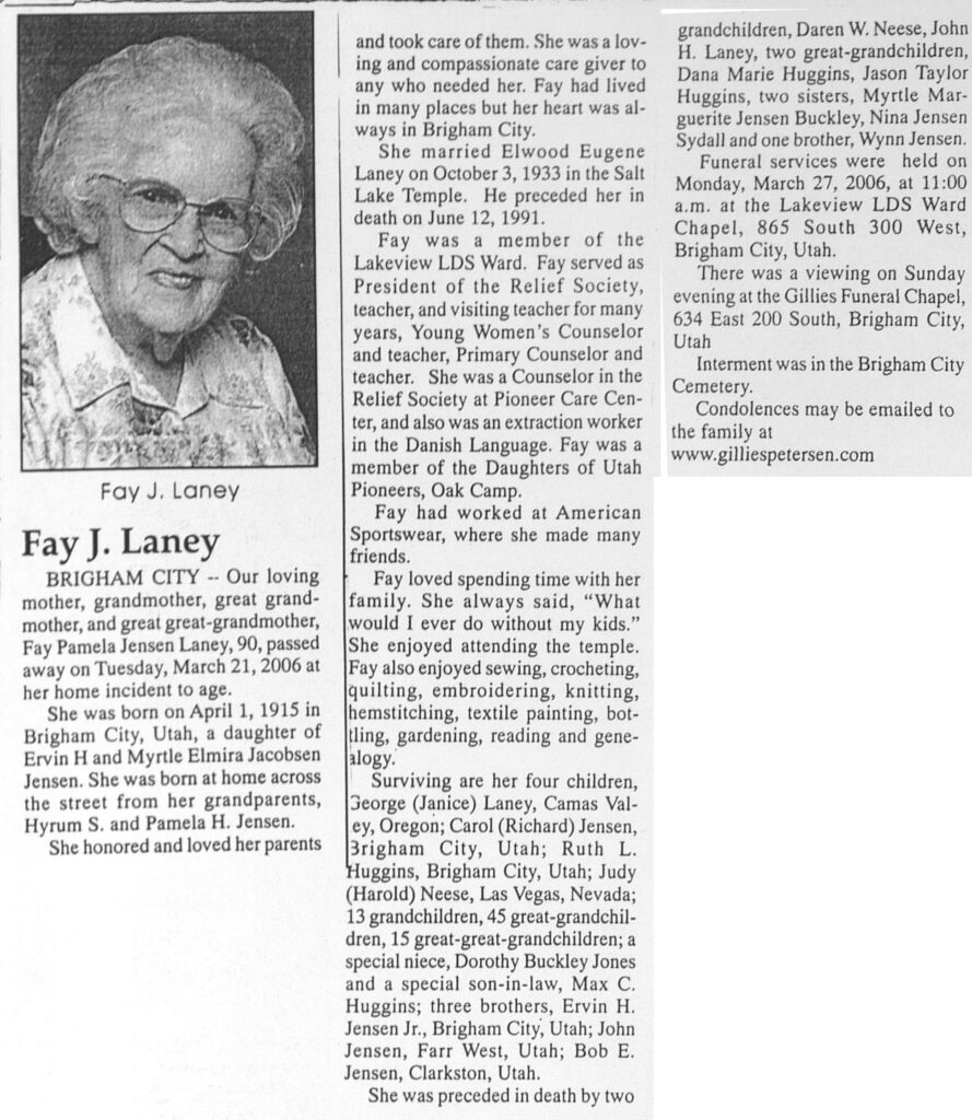 Fay Pamela Jensen Laney obit