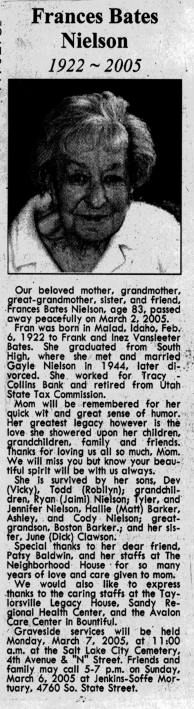 Frances Bates Nielson obit