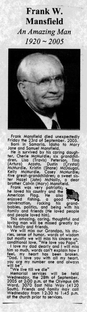 Frank W Mansfield obit