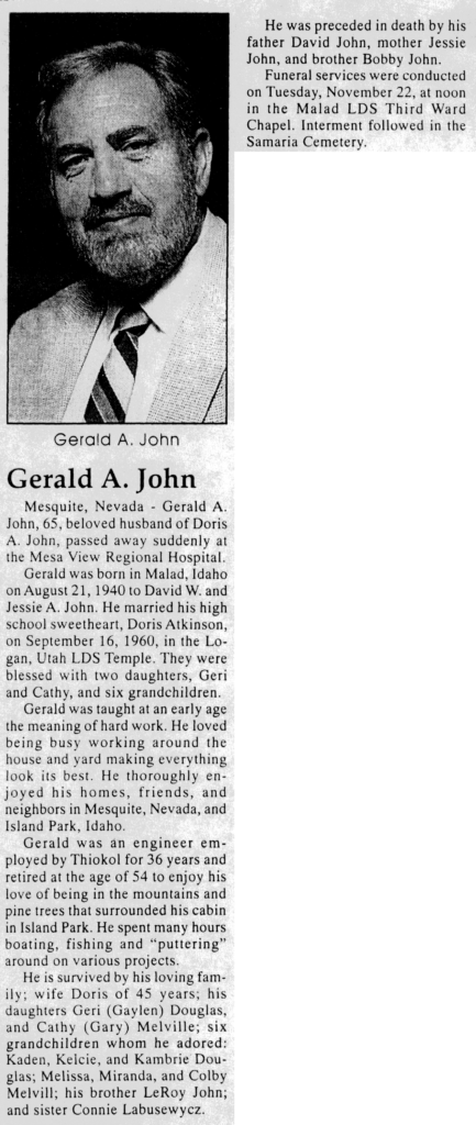 Gerald A John obit