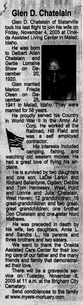 Glen D Chatelain obit