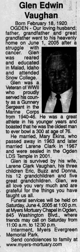Glen Edwin Vaughan obit