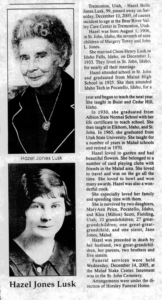 Hazel Belle Jones Lusk obit