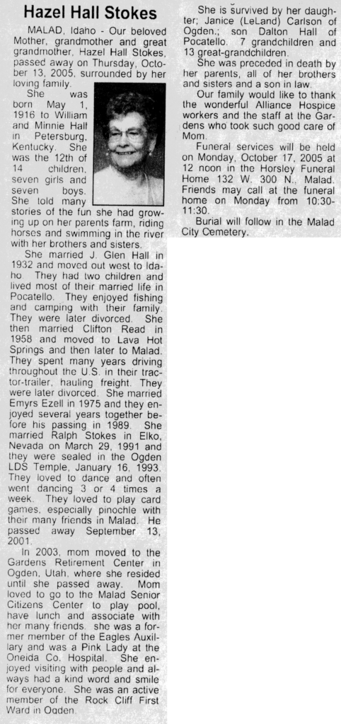 Hazel Hall Stokes obit