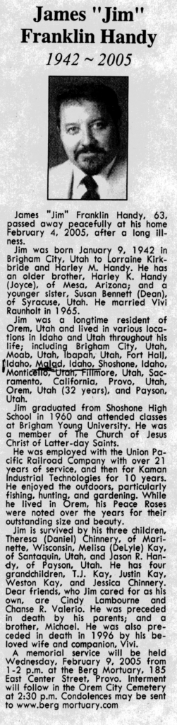 James (Jim) Franklin Handy obit