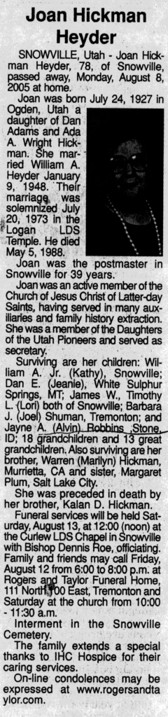 Joan Hickman Heyder obit