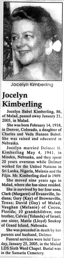 Jocelyn Babel Kimberling obit