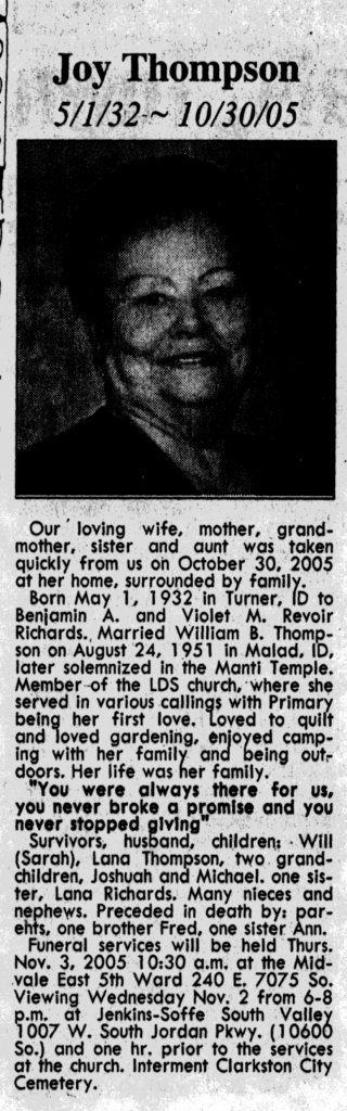 Joy Thompson obit
