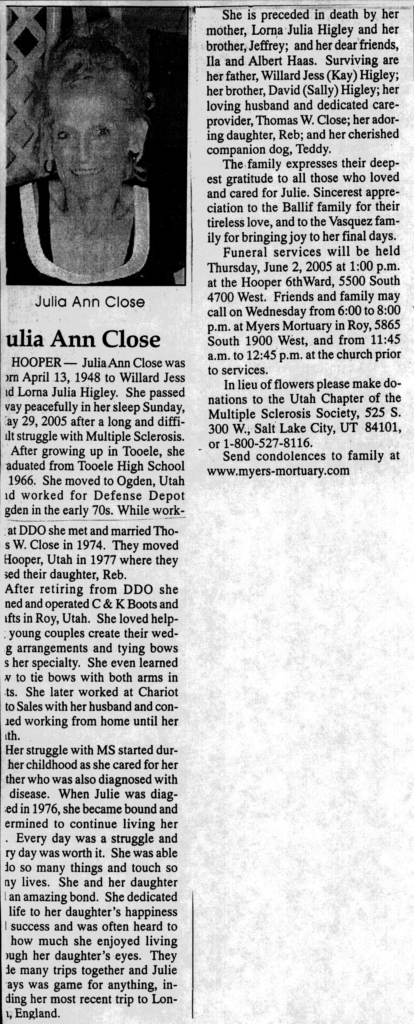Julia Ann Close obit