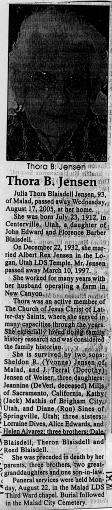 Julia Thora BLaisdell Jensen obit