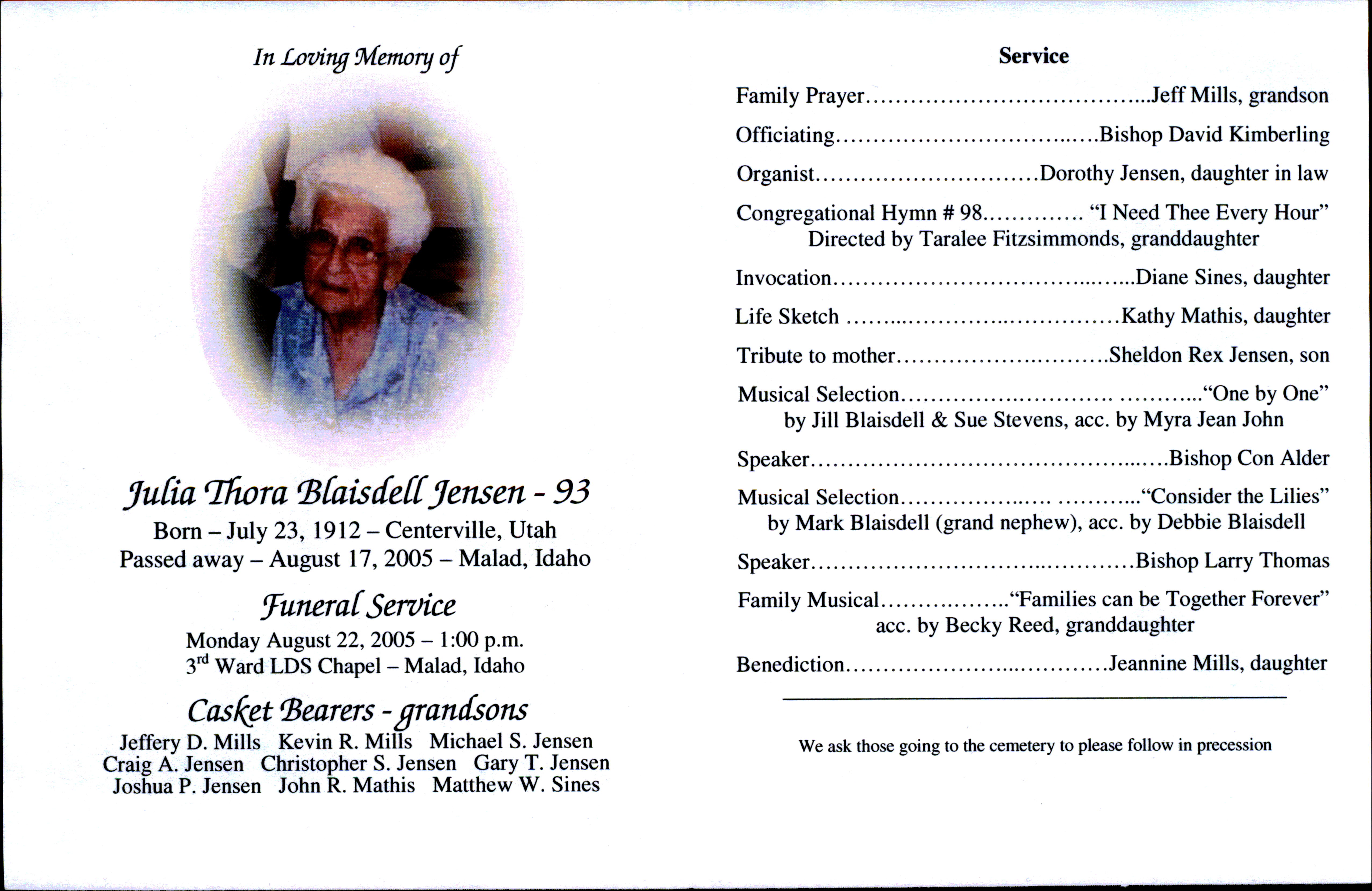 Julia Thora BLaisdell Jensen program