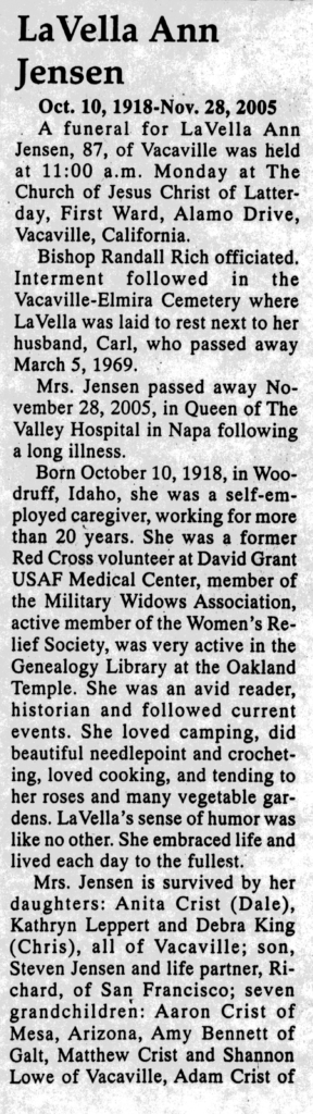 LaVella Ann Jensen obit