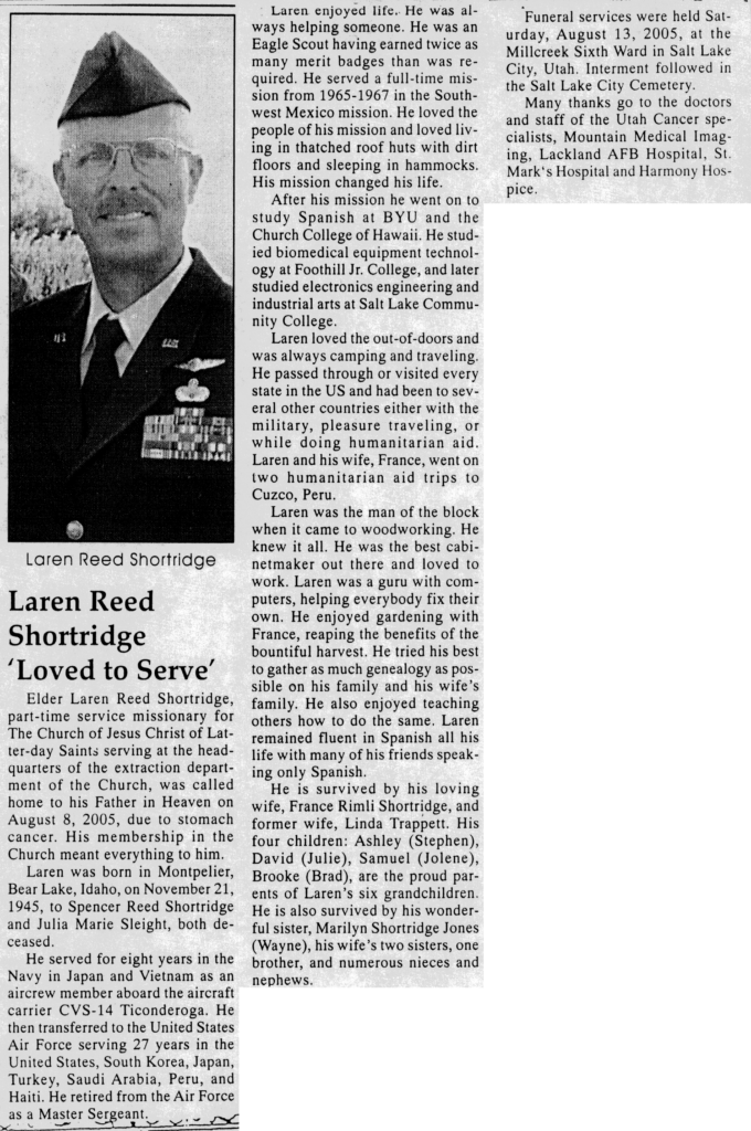 Loren Reed Shortridge obit