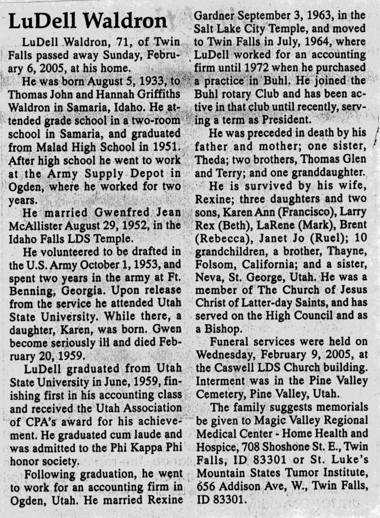 LuDell Waldron obit