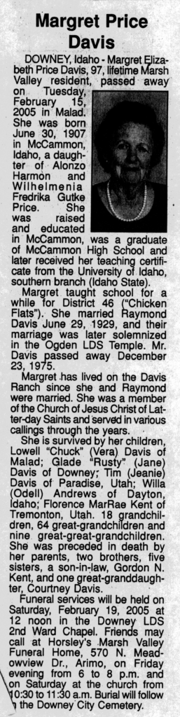 Margret Elizabeth Price Davis obit