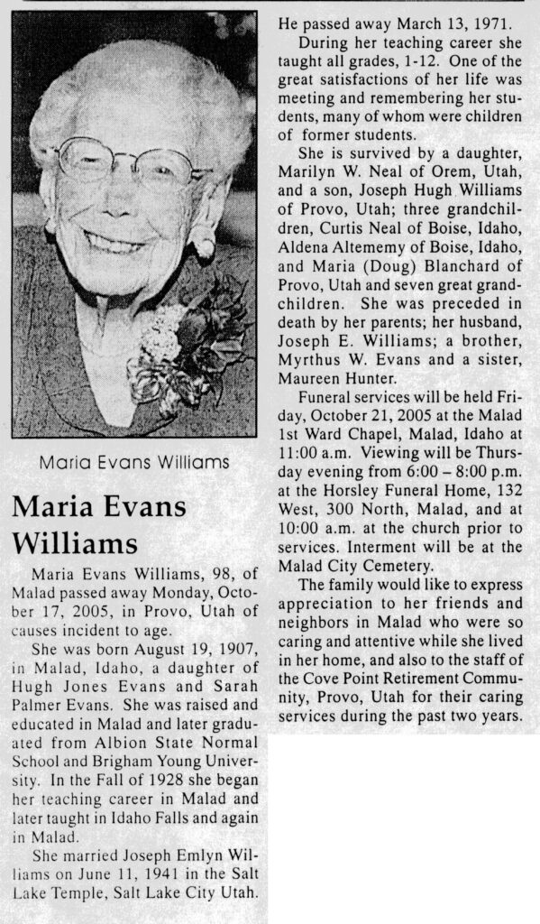 Maria Evans Williams obit