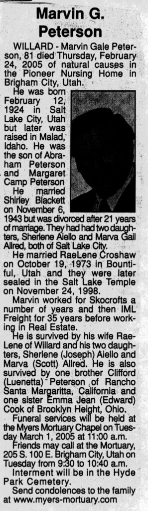 Marvin Gale Peterson obit