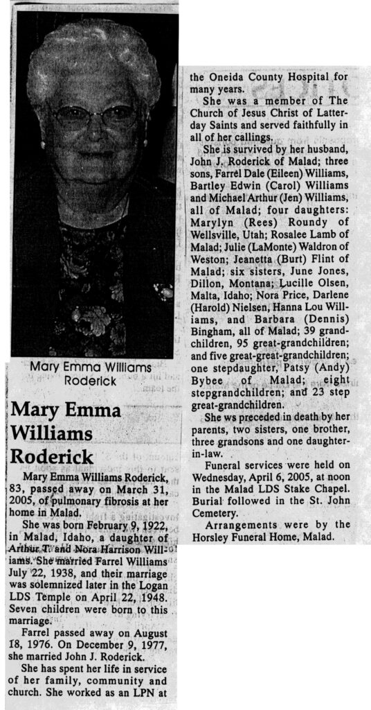 Mary Emma Williams Roderick obit