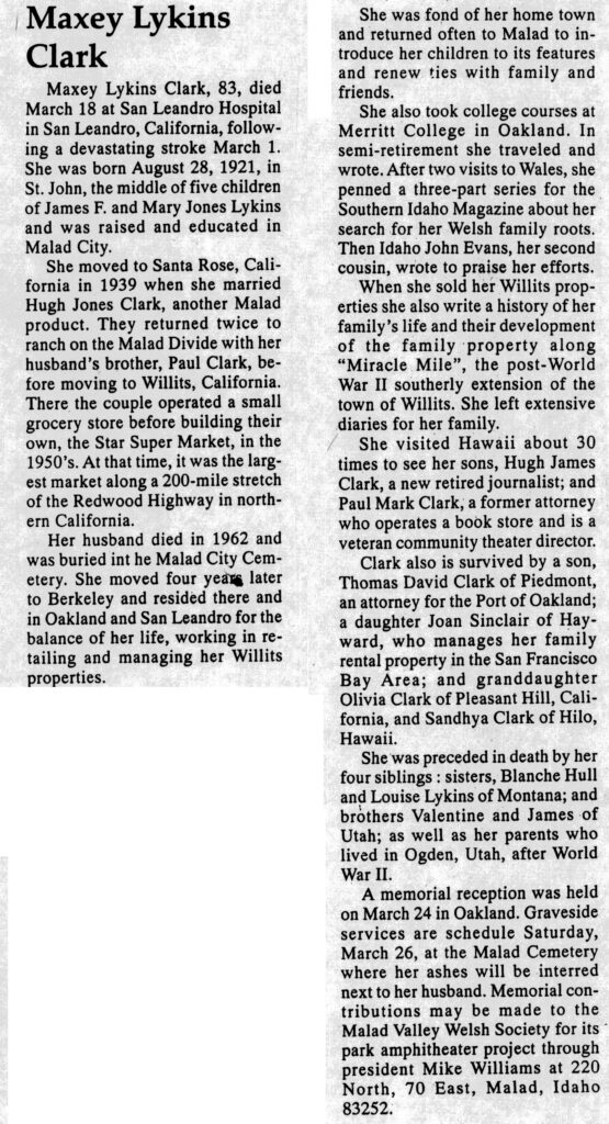 Maxey Lykins Clark obit