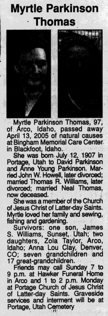 Myrtle Parkinson Thomas obit