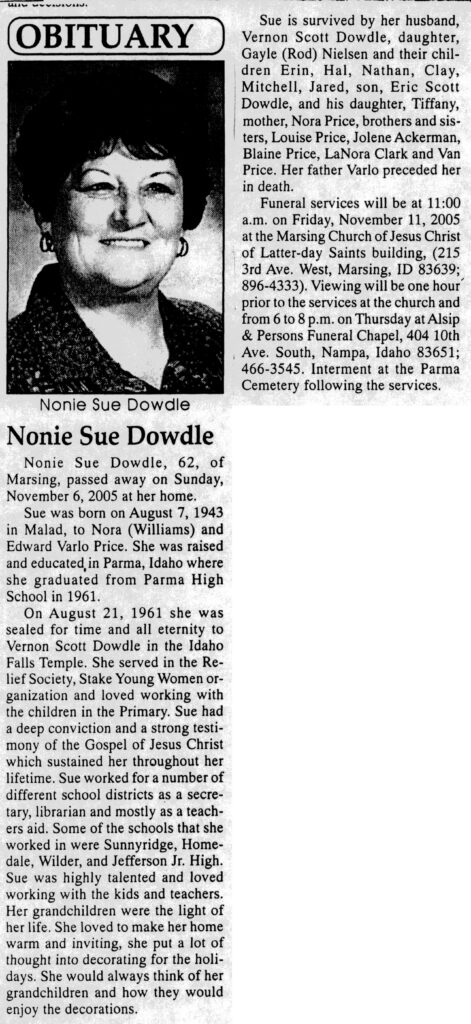 Nonie Sue Dowdle obit