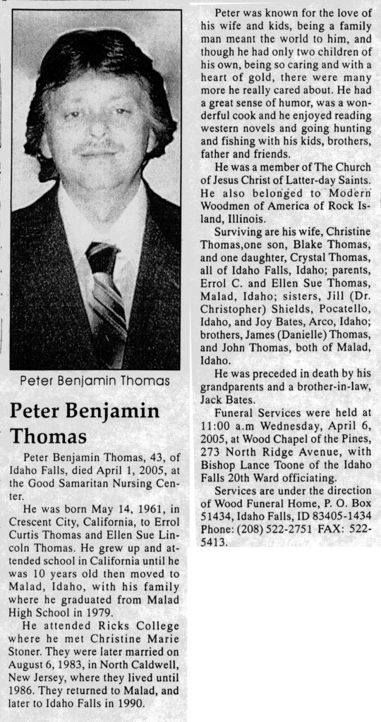 Peter Benjamin Thomas obit