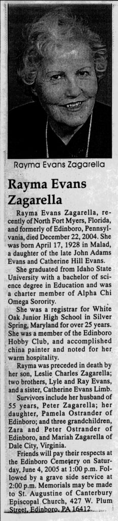 Rayma Evans Zagarella obit
