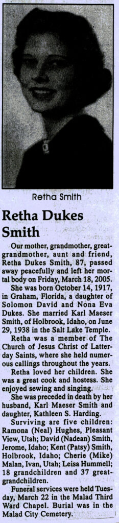 Retha Dukes Smith obit