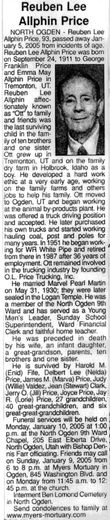Reuben Lee Allphin Price obit