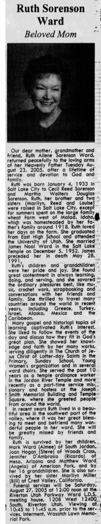 Ruth Sorenson Ward obit