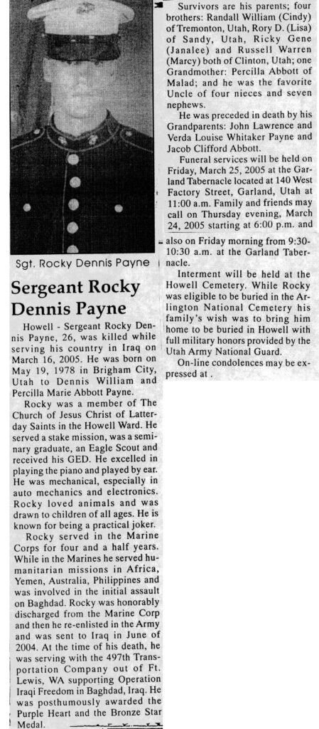 Sergeant Rocky Dennis Payne obit