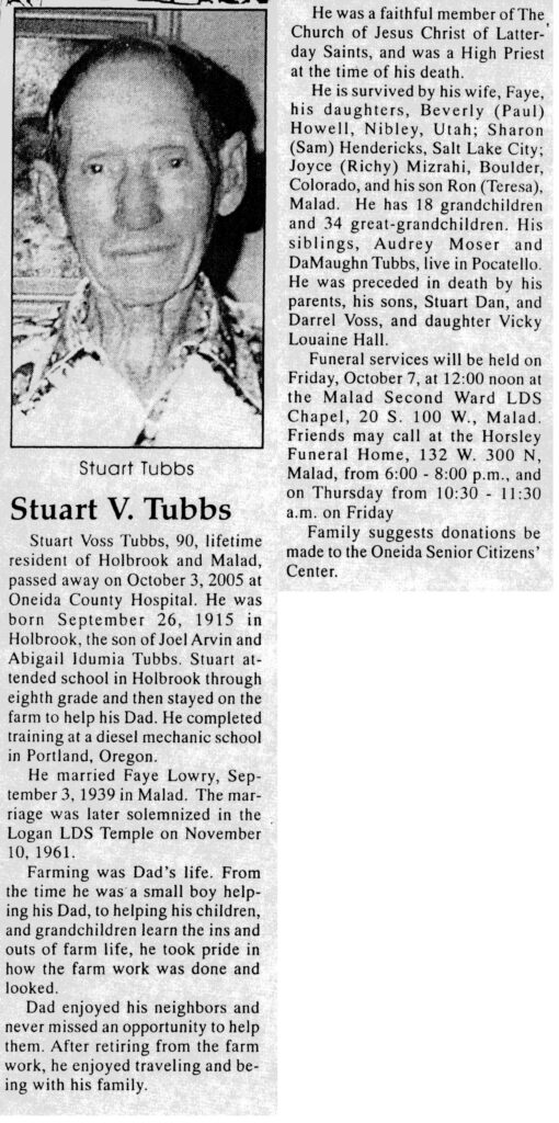 Stuart Voss Tubbs obit