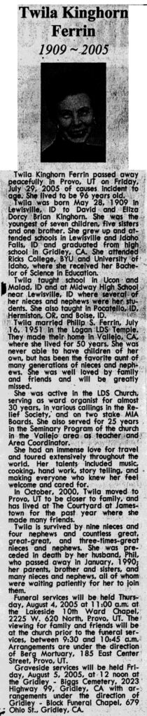 Twila Kinghorn Ferrin obit