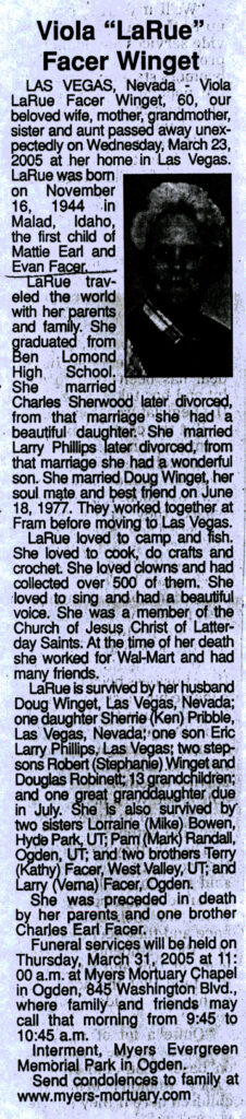 Viola LaRue Facer Winget obit