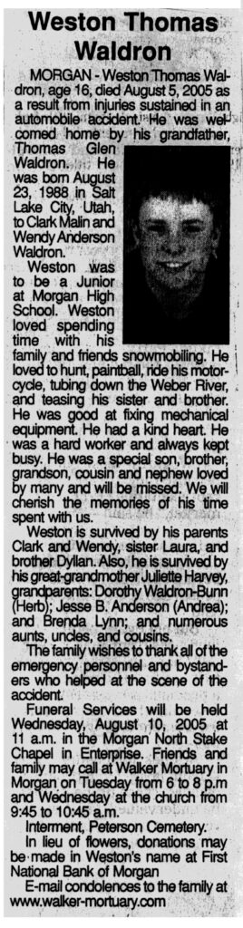 Weston Thomas Waldron obit