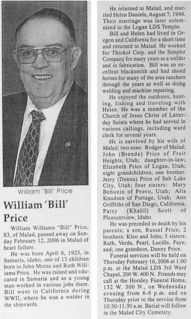 William Williams (Bill) Price obit